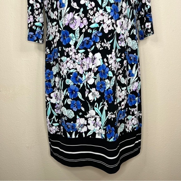 Medium Liz Claiborne Blue Floral Stretch Midi Lined Event Party Cocktail - Picture 4 of 11